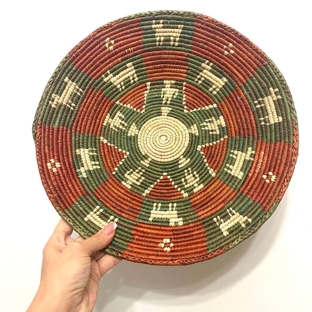 13.5” Shallow Woven Basket, Southwestern Style Decor - Etsy