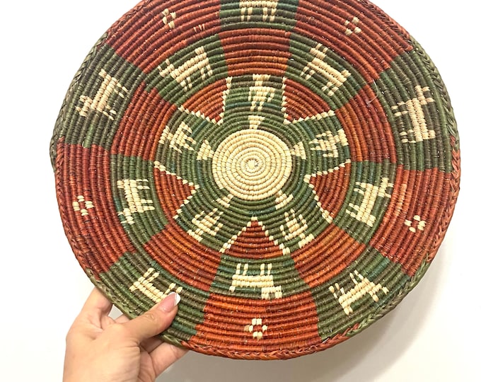 13.5” Shallow Woven Basket, Southwestern Style Decor