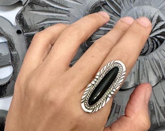ヴィンテージ スターリングシルバー ナバホ族 ブラックオニキス 長方形
