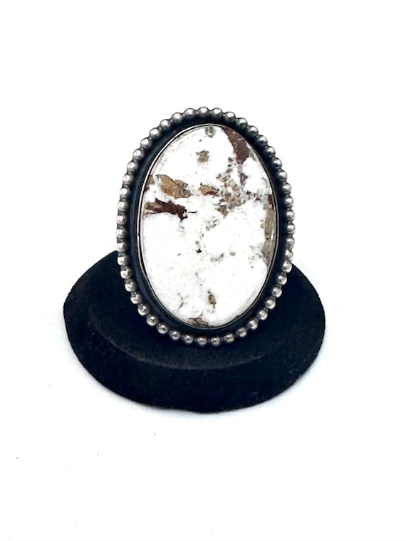 Sz 8.75 Large Sterling Silver & Nevada Wild Horse Ring By Navajo Artist Chimney Butte