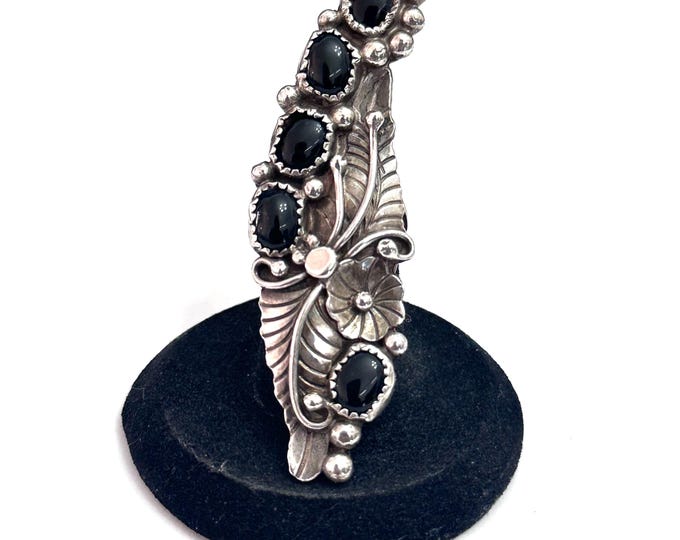 Size 6, Vintage Native American Statement Sterling Silver Ring with Onyx Stones
