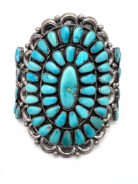 Stunning Sterling Silver and Turquoise Cluster Bracelet Signed J&E Wilson (B044)