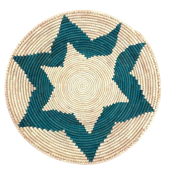 13” Shallow Woven Basket, Southwestern Style Decor, Bohemian Decor, Hippie Chic Decor