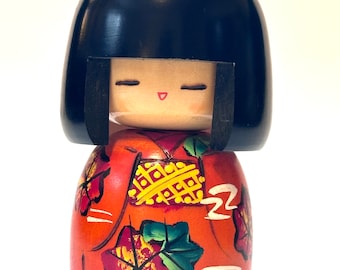 Japanese Kokeshi Wooden Doll, Colorful, Kokeshi doll, Vintage Kokeshi