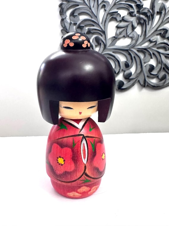 6'' Kokeshi Doll /Japanese Art/ Handmade / Wood Carved Girl Doll