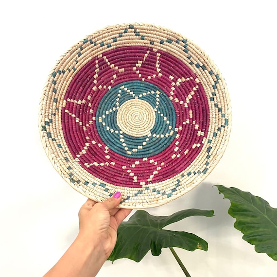 15" Shallow Woven Basket, Southwestern Decor, Bohemian Decor, Hippie Chic Decor