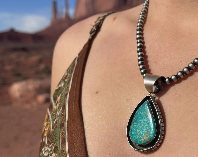 Vintage Navajo Sterling Silver &  Number 8 Turquoise Large Pendant By JLC