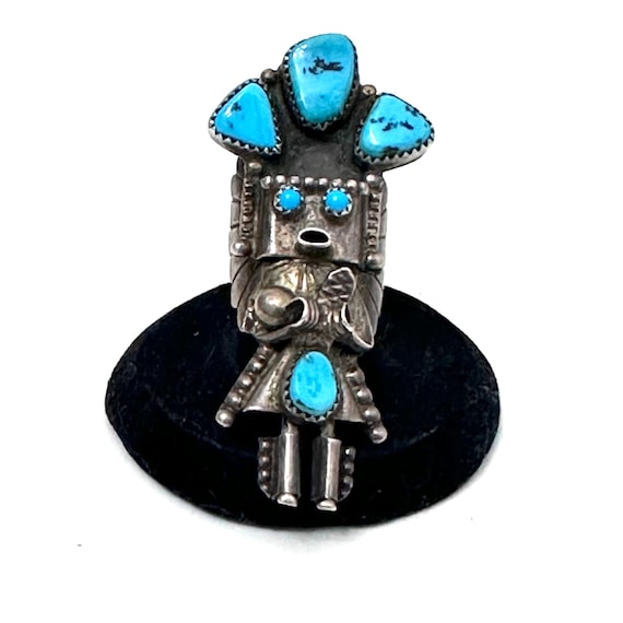 Vintage Native American Sterling Silver Turquoise Kachina Ring by Doris Smallcanyon (Navajo) Sz 8.5 (A058)