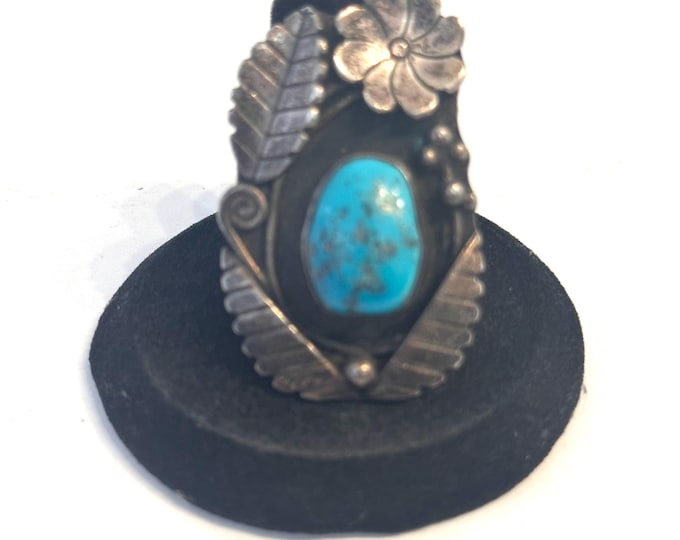 Sz 9 Vintage Navajo  Sterling Silver & Turquoise Ring