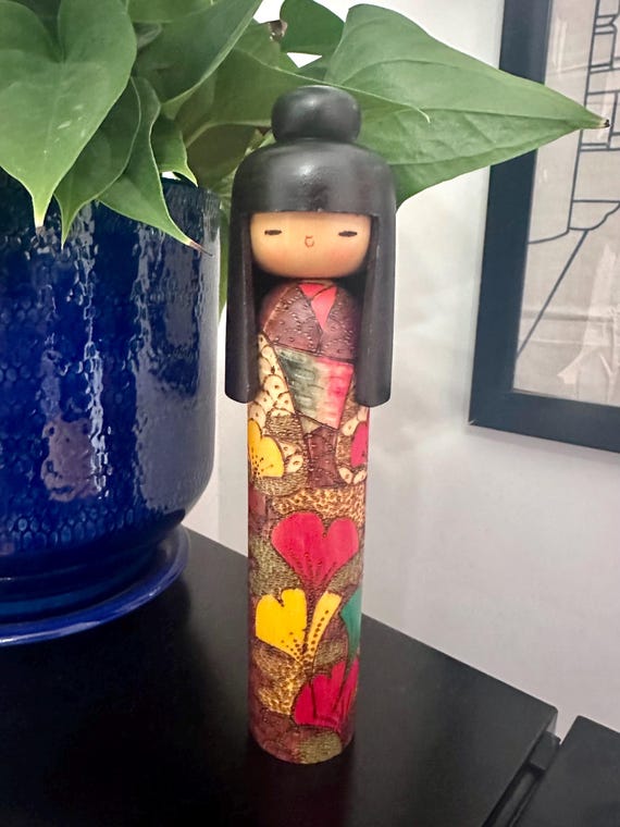 11" Vintage Japanese Creative Fall  Kokeshi Doll By Kazuo Takamizawa