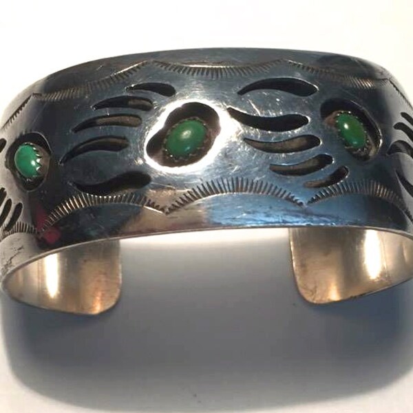 Pearlene Spencer Sterling Silver & Turquoise Bear Paw Cuff Bracelet Navajo