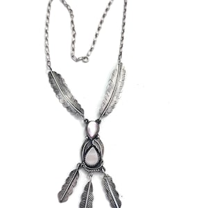Vintage Navajo Sterling Silver & Mother of Pearl Feather Necklace, By S. A. ARVISO (N010)