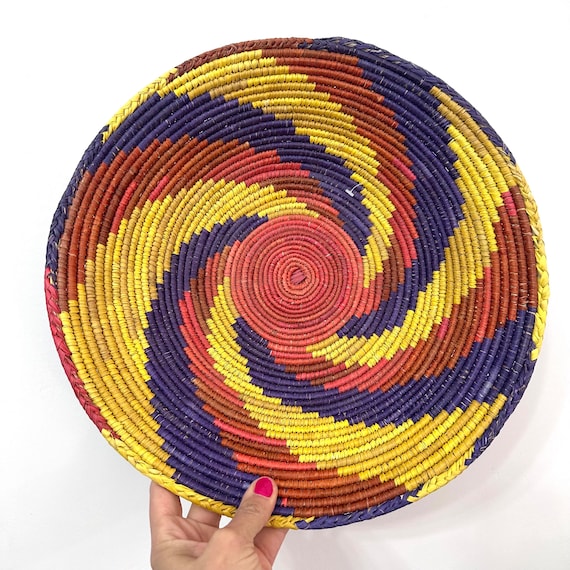 13.5” Shallow Woven Basket, Southwestern Style Decor
