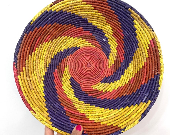 13.5” Shallow Woven Basket, Southwestern Style Decor