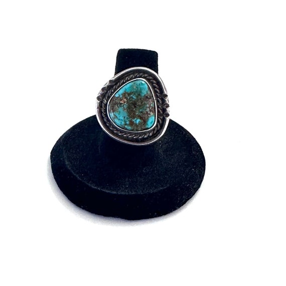 Size 6.75 Vintage Nevada Turquoise Sterling Silver Ring (A052)