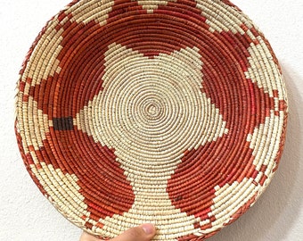 14" Shallow Woven Basket, Southwestern Geometric Decor