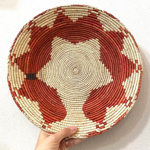 14” Shallow Woven Basket, Southwestern Decor, Bohemian Decor, Hippie Chic Decor