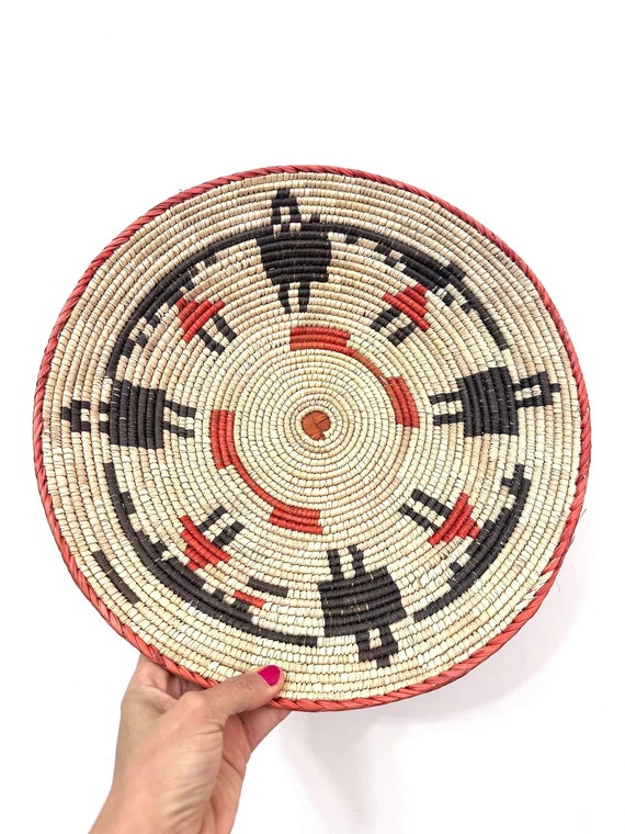 14" Shallow Woven Basket, Southwestern Style Decor