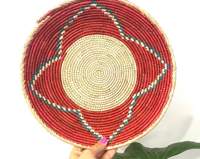 Woven Southwestern Basket, Geometric Bohemian Decor (13 inch)