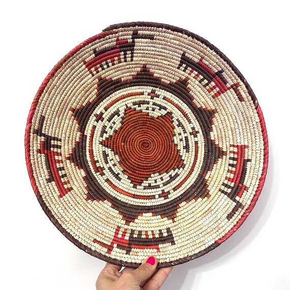 14” Shallow Woven Basket, Southwestern Style Decor