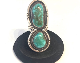 Vintage Navajo Sterling Silver Natural Nevada Turquoise Ring Sz 7