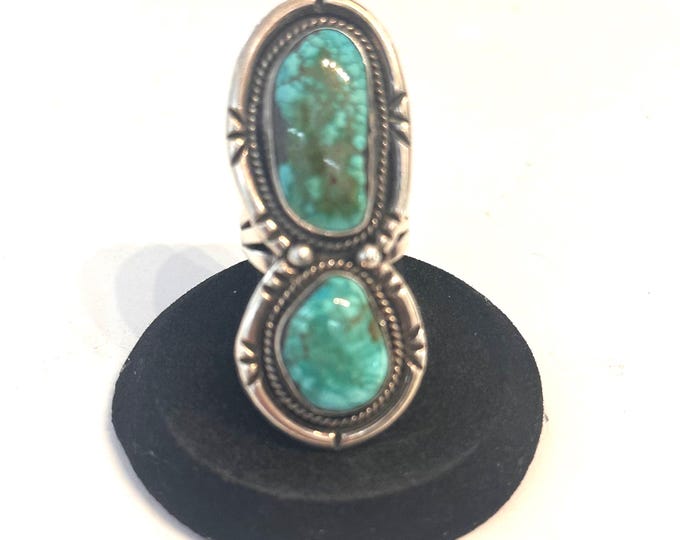 Vintage Navajo Sterling Silver Natural Nevada Turquoise Ring Sz 7