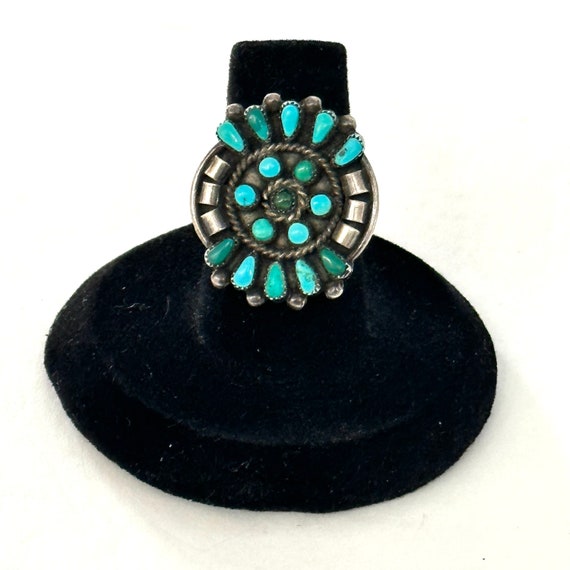 Sz 6 Vintage Native American Sterling Silver & Turquoise Cluster Ring, A196