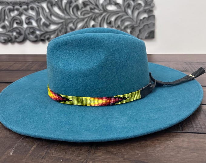 Beaded Hatband with Adjustable Leather Ties, Cowboy, Cowgirl Hat Accessory