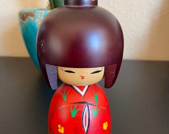 6'' Kokeshi Doll /Japanese Art/ Handmade / Wood Carved Girl Doll
