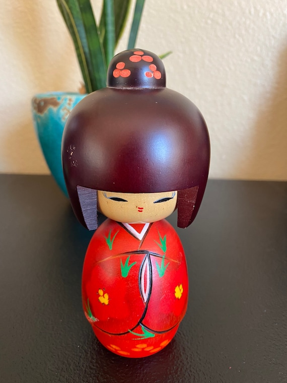 6'' Kokeshi Doll /Japanese Art/ Handmade / Wood Carved Girl Doll