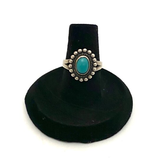 Sz. 6.25 Vintage Bell Trading Post Sterling Silver & Green Turquoise Ring (A020)