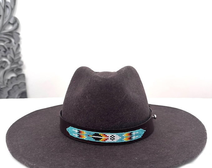 Leather Hat-band with Beaded Work, Adjustable, Cowgirl / Cowboy Hat Accessory