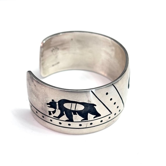 Vintage Sterling Silver Hopi Bear and Bear Paw Cuff Bracelet, 67 Grams