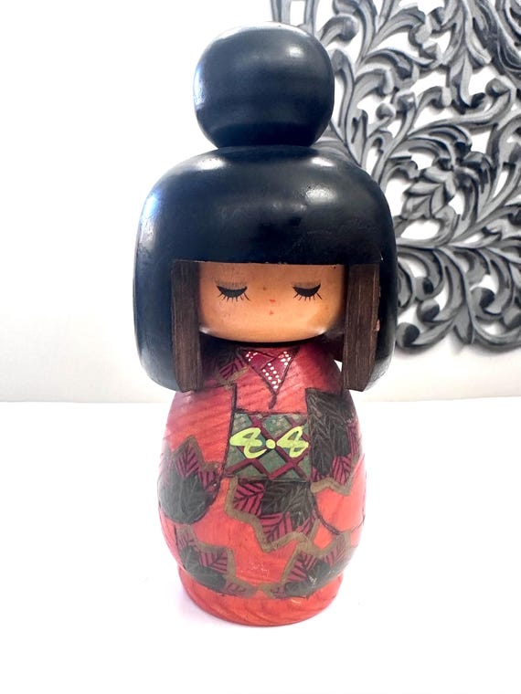 7" Kokeshi Doll /Japanese Art/ Wood Carved Girl Doll, Limited Rare