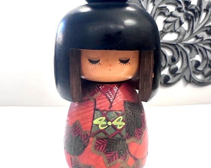 7" Kokeshi Doll /Japanese Art/ Wood Carved Girl Doll, Limited Rare