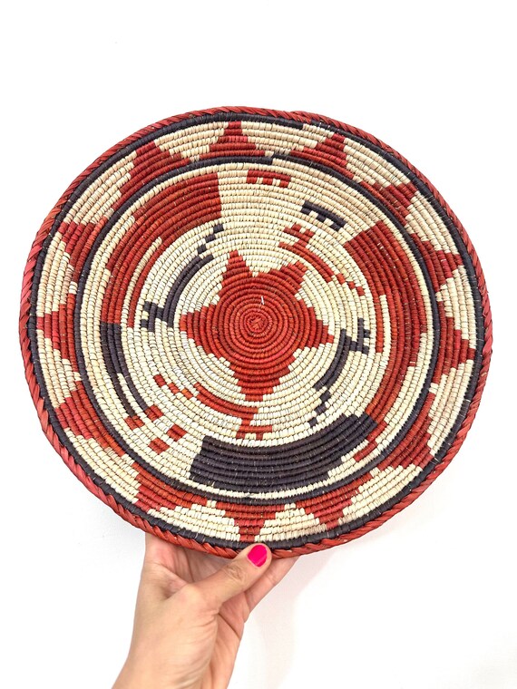14" Shallow Woven Basket, Southwestern Decor, Bohemian Decor, Hippie Chic Decor