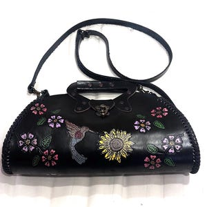 Bolso de hombro mexicano de cuero labrado a mano / Correa ajustable