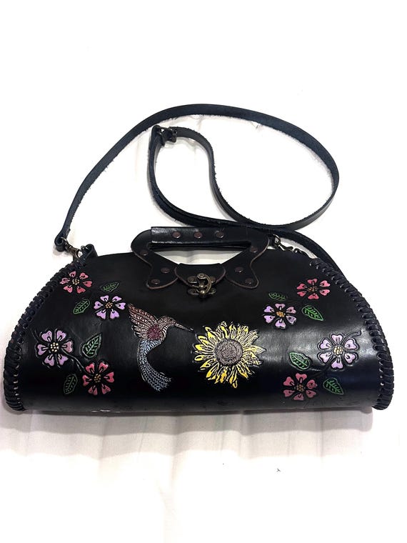 Mexican Hand Tooled Leather Shoulder Bag/ Adjustable Strap