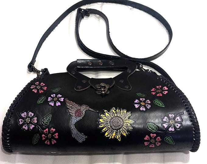 Mexican Hand Tooled Leather Shoulder Bag/ Adjustable Strap