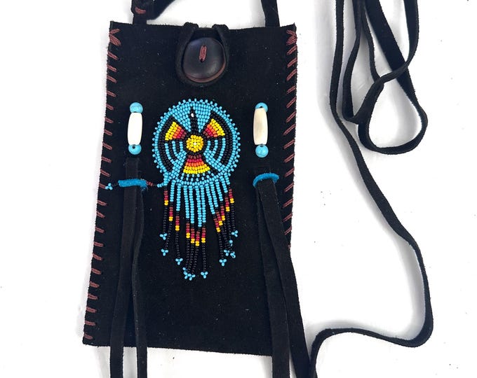 Small Handmade Medicine Leather Bag with Seed Bead Work
