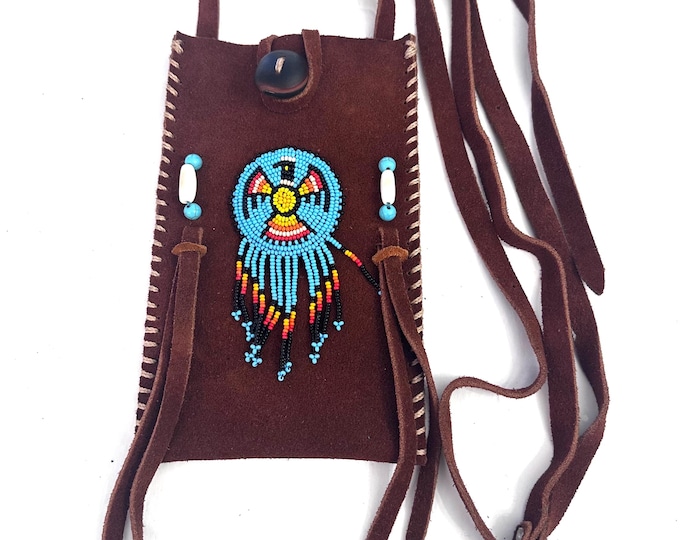 Small Handmade Medicine Leather Bag with Seed Bead Work