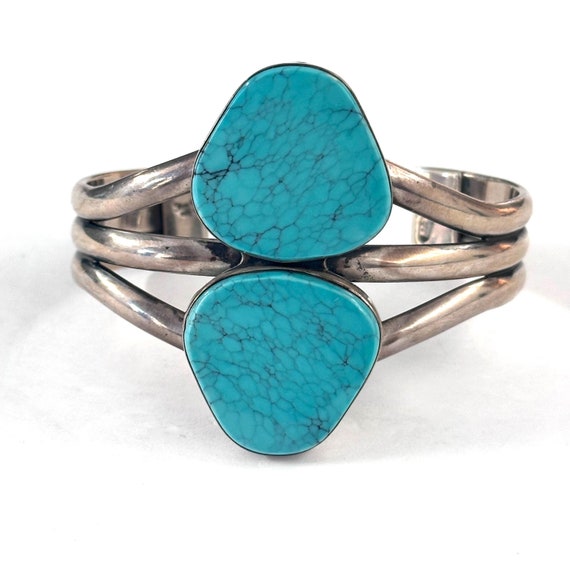 Joe Piaso, Jr. (Navajo) Heavy 72 grams Big Sterling Silver & Turquoise Cuff Bracelet