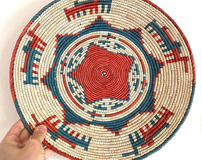 13.5 Shallow Woven Basket, Southwestern Style Decor - Etsy