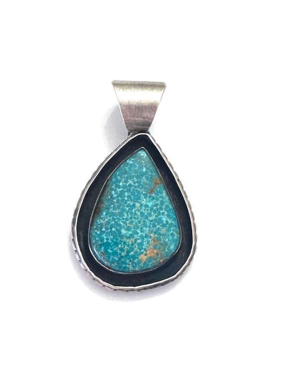 Vintage Navajo Sterling Silver & Number 8 Turquoise Large Pendant By JLC