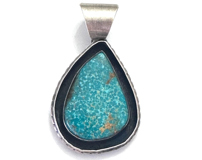 Vintage Navajo Sterling Silver &  Number 8 Turquoise Large Pendant By JLC