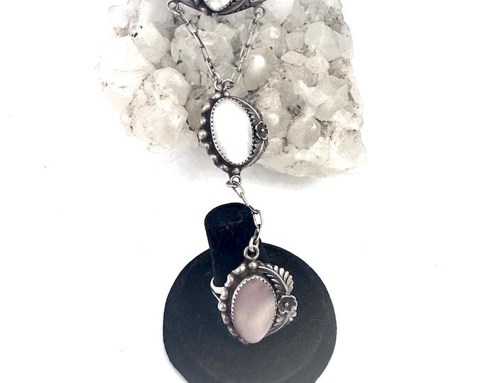 Vintage Navajo Sterling and Mother of Pearl Slave Bracelet, Ring Size 8.25