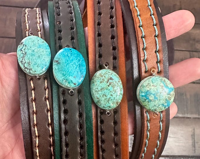 Leather Hat-band with Turquoise Stone, Adjustable, Cowgirl Hat Accessory