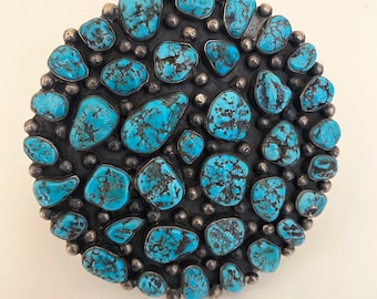 Huge Vintage Native American Navajo Kingman Nugget Turquoise Cuff Bracelet, 124 Grams. B014
