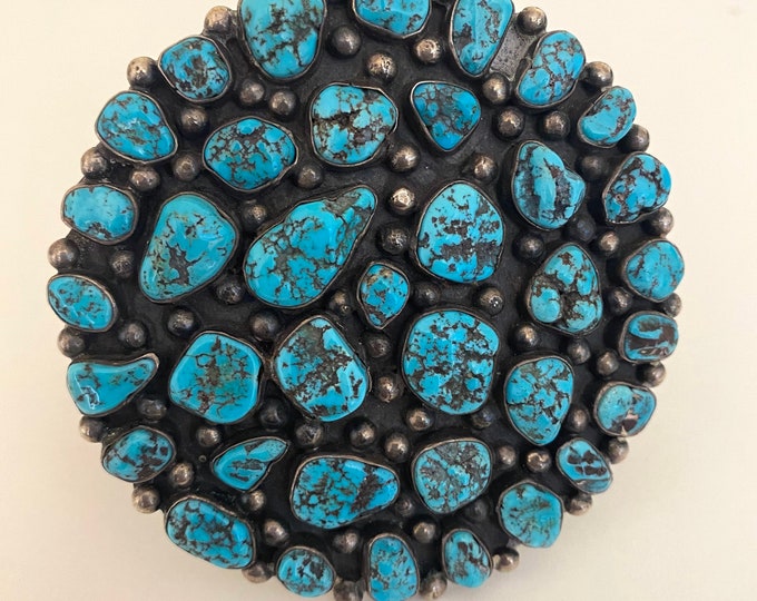 Huge Vintage Native American Navajo Kingman Nugget Turquoise Cuff Bracelet, 124 Grams. B014