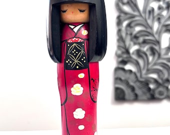 9'' Kokeshi Doll /Vintage Japanese Art/ Handmade / Wood Carved Girl Doll
